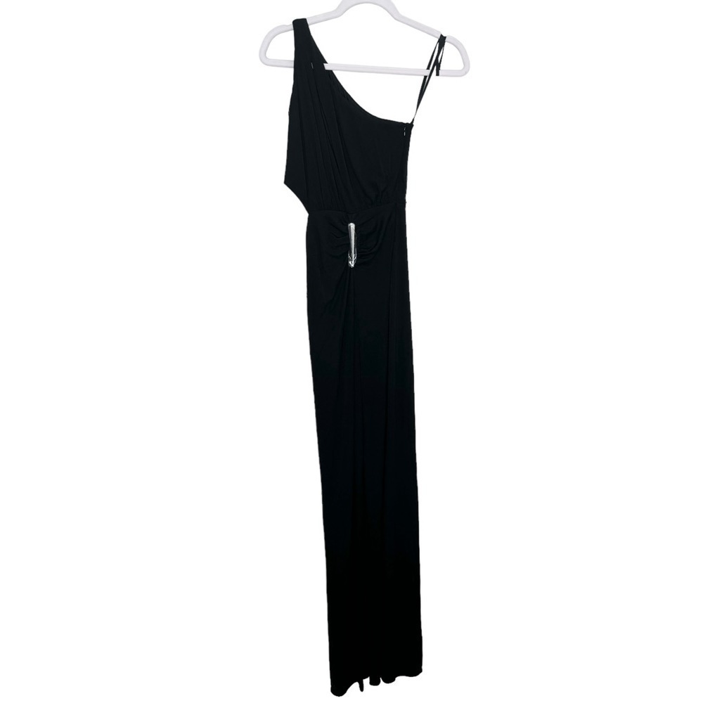 NWT Halston Ivanna Gathered Asymmetric Cut-Out Gown Black Size 0 - Picture 2 of 7